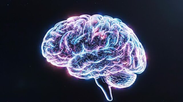 Glowing futuristic human brain with neon light effects representing creativity and intelligence