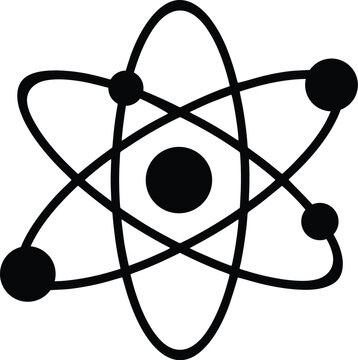 Minimalist atom vector icon isolated on white background for science education branding and corporate technology logo design