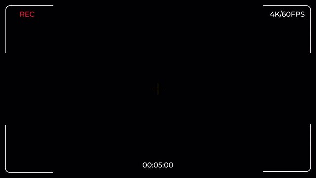 Minimal 4K Camera Recording Overlay Animation with Blinking REC, Running Timecode and Transparent Cinematic HUD Frame