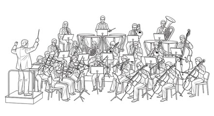 Obraz premium Symphony orchestra and conductor performing classical music