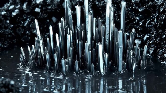 Stibnite Crystal Formation in Cooling Melt