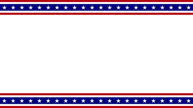 Patriotic USA flag stars and stripes border frame on white background with copy space.