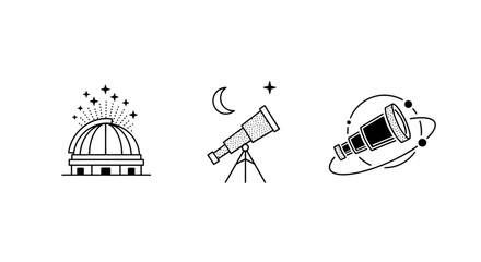 Fototapeta premium Illustrated Astronomy Icons with Telescope and Observatory.