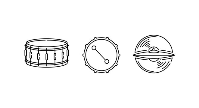 Detailed Illustration of Various Drum Types and Symbols.