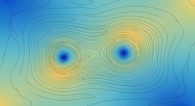 Vibrant heatmap visualization displays two blue and orange circular patterns