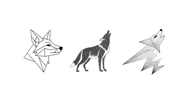 Geometric low poly wolf illustrations in three styles.