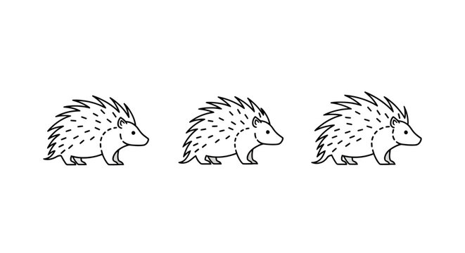 Illustration of three cute spiky hedgehogs walking side by side.