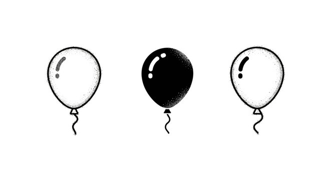 Three decorative balloons in simple monochrome illustration style.