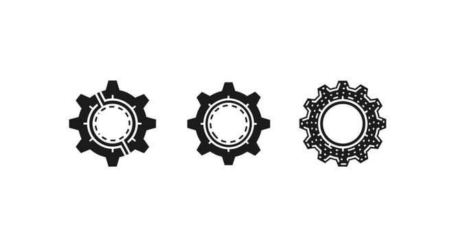 Detailed Black Gear Cogwheel Set with Intricate Designs.