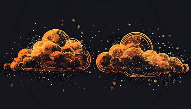 A digital illustration of two clouds with a golden, celestial theme
