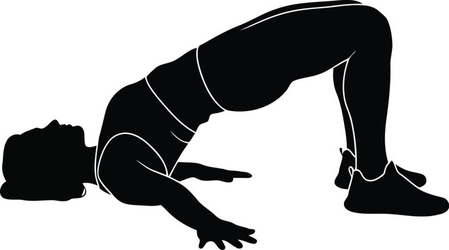 Silhouette of Woman Performing Bridge Yoga Pose on White Background
