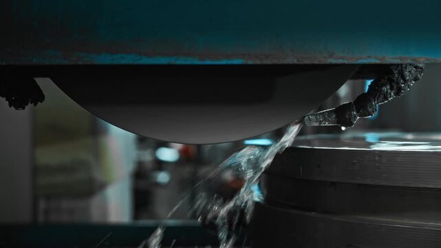 Automated Grinding With Coolant. Highquality Steel Tool Manufacturing With Cooling And Polishing