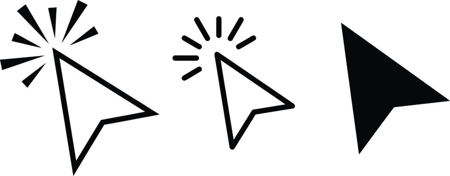 Creative Cursor Click Icon Set with Outline and Solid Pointer Symbols for Web Interaction and Digital Navigation Design