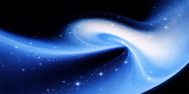 An abstract blue night sky background filled with bright stars and a glowing cosmic nebula spanning the dark outer space universe