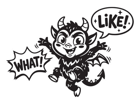 Cute little devil monster cartoon character with speech bubbles