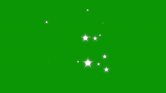 White glowing glittering star dust trail sparkling particles on green background, blinking retro vector star doodles, magic particle burst, shiny stars glitter and particles animation, 4K animation