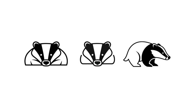 Three stylized badger illustrations in different poses.