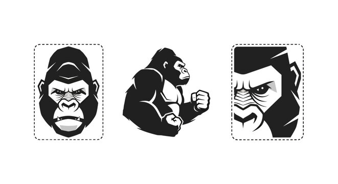 Three Unique Gorilla Illustration Styles in Monochrome.