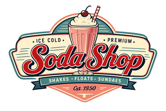 retro soda shop, milkshake logo, vintage diner logo, retro typography, milkshake illustration, classic soda fountain, 1950s style, nostalgic branding, diner aesthetic, vintage milkshake, retro restaur