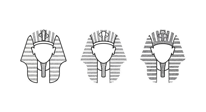 Three Ancient Egyptian Pharaoh Headdress Line Art Icons.