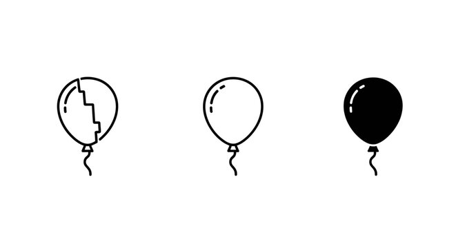 Three black and white balloon illustrations in different stages.