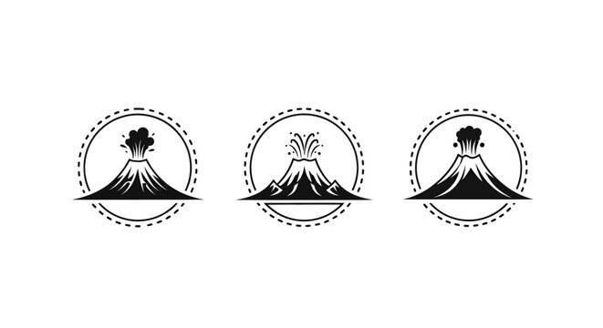 Three Volcanic Eruption Icon Designs in Circular Frames.
