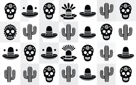 Mexican sugar skull and sombrero pattern for dia de los muertos or cinco de mayo festival.
