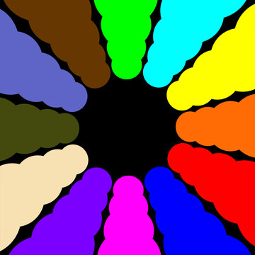 Colorful Cloud Rays Bursting from Center on Black Background, Abstract Radial Multi-Color Smoke Streams Vector Illustration