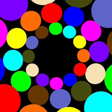 Colorful Circular Bubbles Ring Pattern on Black Background, Abstract Multi-Color Circles Vortex Geometric Design