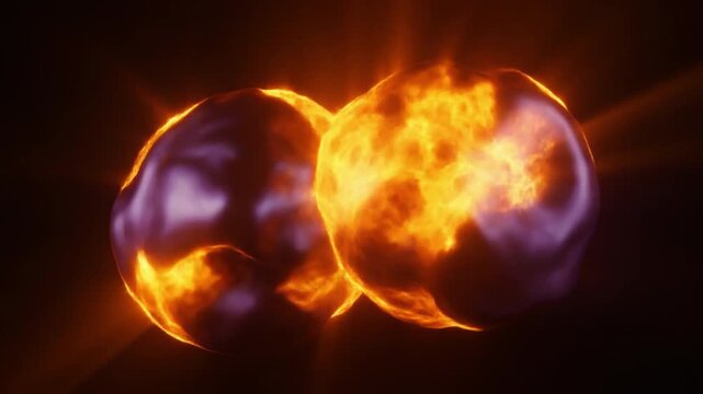 Abstract Glowing Plasma Spheres Merging with Fiery Energy