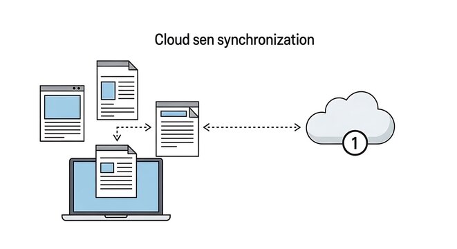 Files are synchronized from laptop to cloud storage service online.
