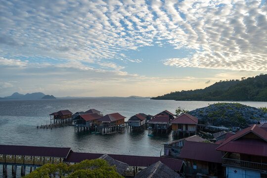 Bajo fishermen village of Pulau Papan Malenge Sulawesi Indonesia at sunset