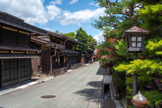 Traditional street in the old district of Takayama, Japan