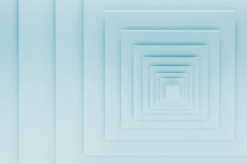 Fototapeta premium Clean blue concentric squares recede in perfect recursive tunnel, creating soft depth, luminous symmetry edges. Abstract geometric minimal background. For modern tech interface, minimalist websites.