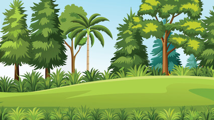 Lush forest scene with varied trees and green foliage © PUNNABEGUM