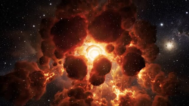 Massive Asteroid Collision Exploding in Deep Space Cosmos.
