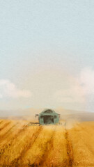 Naklejka premium Agriculture aesthetic mobile wallpaper, watercolor field illustration