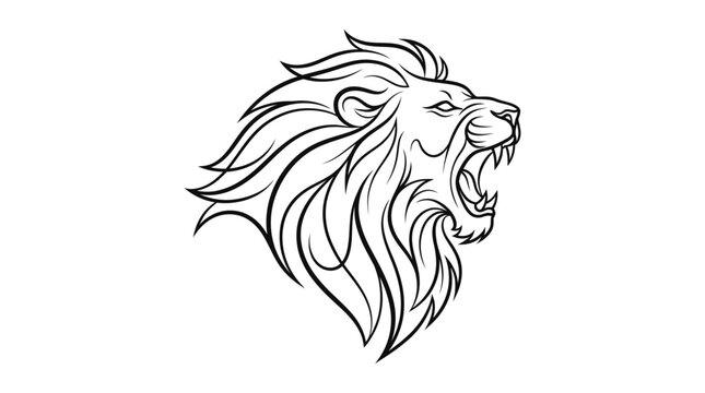 A black and white tribal lion head vector illustration and wild animal tattoo design silhouette symbol sketch