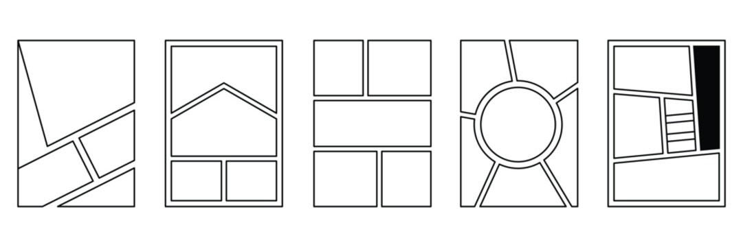 Photo collage frame with creative outline geometric layouts for moodboard composition, digital presentation, social media stories, comic books, graphic design, vector illustration.