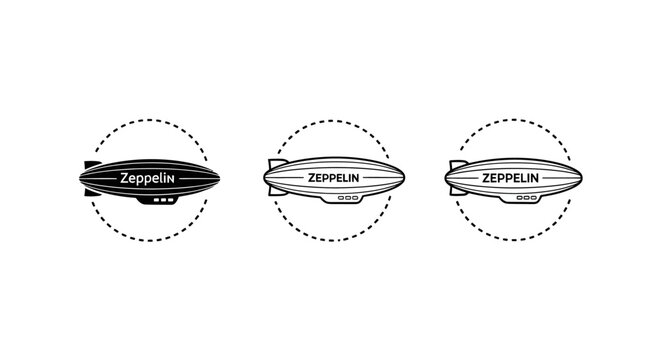 Three classic black and white zeppelin airship illustrations.