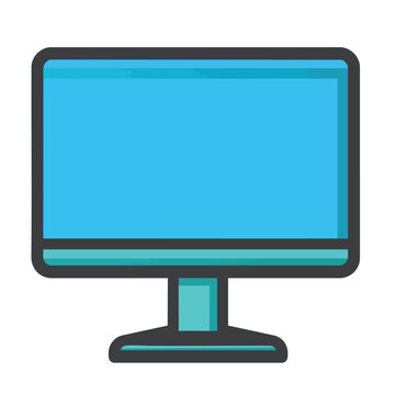 Minimalist blue desktop computer monitor icon illustration.