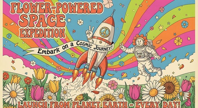 Vintage Psychedelic Space Adventure Concert Poster.