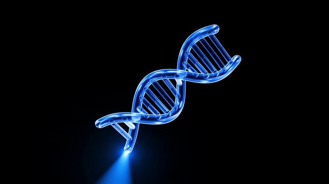 Glass DNA Double Helix Blue Neon Dark Background 3D Render