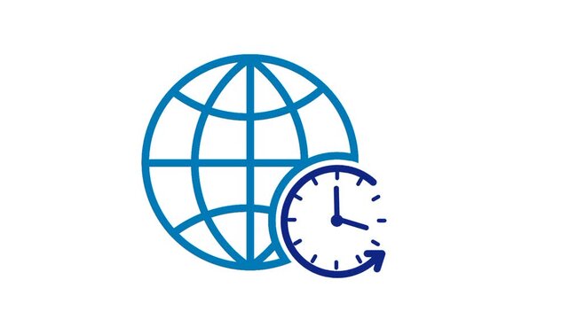 Blue outline global time icon for modern technology and schedule concept