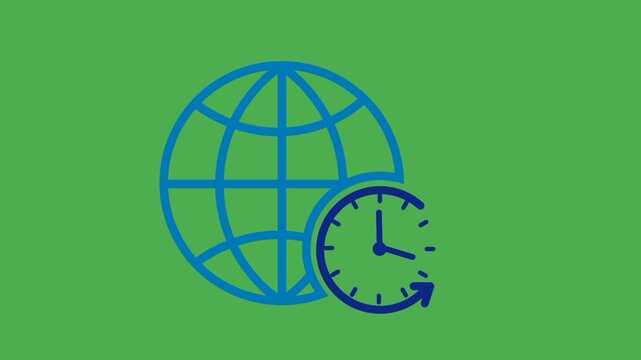Blue outline global time icon for modern technology and schedule concept