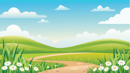Rolling green hills and winding path vector illustration © PUNNABEGUM
