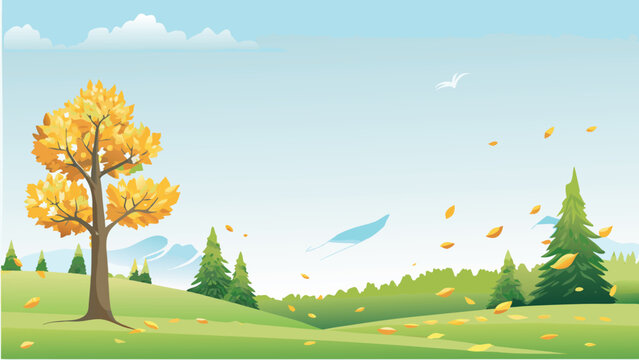Autumn landscape with trees and kite vector illustration
