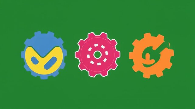 Settings and options gear icons for app ui, colorful vector symbols