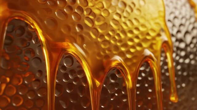 Abstract Golden Liquid Honey Dripping Down Hammered Metal Texture