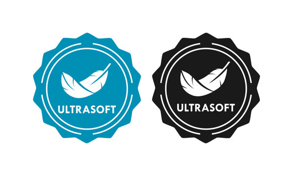 Ultrasoft vector logo template featuring soft feathers inside a circular badge, perfect for laundry, textile, cotton, skin care, and gentle cosmetic products.